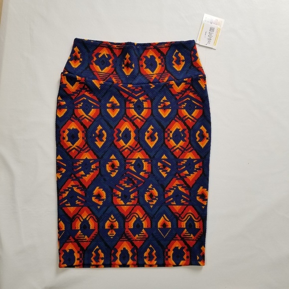 LULAROE Cassie Blue Orange Pencil Skirt Size Small - Picture 2 of 7